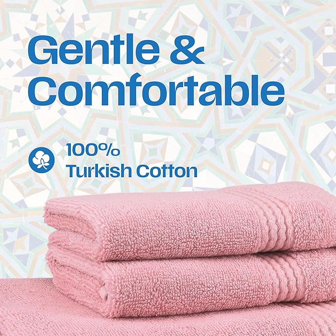 EastNBlue Lara Premium Bath Towel Set 6 Piece - Soft & Highly Absorbent Bathroom Towel Set, 100% Luxury Turkish Cotton, Flannel Bath Towels, 1 Bath Towel, 1 Hand Towel, 4 Washcloths - Rose