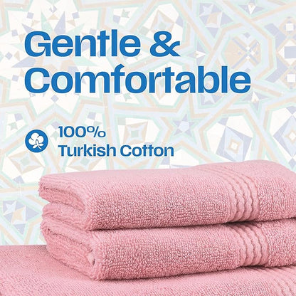 EastNBlue Lara Premium Bath Towel Set 6 Piece - Soft & Highly Absorbent Bathroom Towel Set, 100% Luxury Turkish Cotton, Flannel Bath Towels, 1 Bath Towel, 1 Hand Towel, 4 Washcloths - Rose