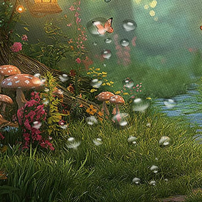Fantasy Forest Path Shower Curtain Fairy Magical Enchanted Misty Jungle Mushroom Floral Tree Butterfly Lantern Wonderland Plant Bath Curtain Fabric Bathroom Accessories Decor with Hooks 70W x90L