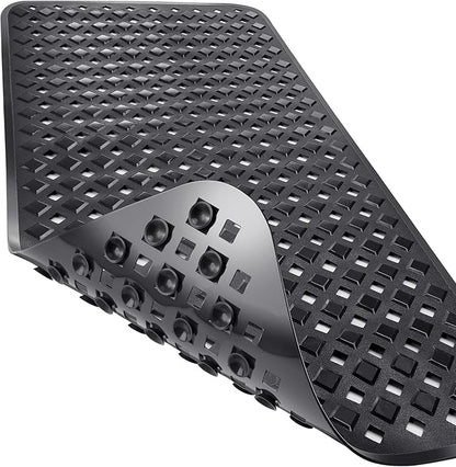 Yimobra Non Slip Bath Mat, Super Strong Suction Cups,34.5"x15.5"Long Tub Mat with Drain Holes, Machine Washable Fast Draining Shower Mats, Bathroom Essentials,Black