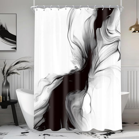 Cinbloo Small Stall RV Black and White Shower Curtain 48Wx72H Abstract Marble Modern Ombre Grey Gray Bathroom Curtain Set Minimalist Chic Simple Cool Neutral Bath Bathroom Accessories Decor