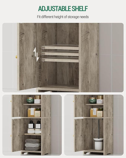 Bathroom Storage Cabinet, Corner Floor Cabinet with 2 Doors and Adjustable Shelf, Narrow Toilet Paper Cabinets, Bathroom Organizer for Small Spaces, 7.9" D x 9.8" W x 29.5" H Greige