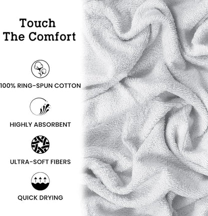Casa Lino Bath Towel Set of 8 (2 Bath Towels, 4 Wash Cloths & 2 Hand Towels for Bathroom) - 100% Cotton - Highly Absorbent & Quick Dry - Guest Room Essentials for Bathroom Set - (White)