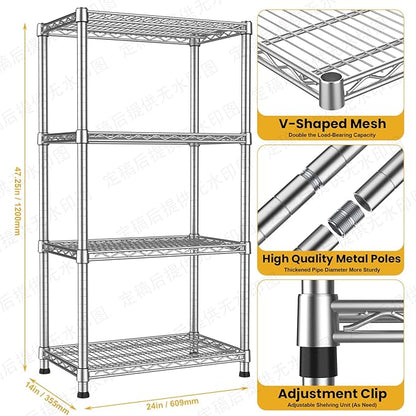 4- Shelf Storage Shelves Wire Shelving Unit Adjustable Metal Shelving Sturdy Steel Commercial Shelf organize Rack Units Heavy Duty 2200 LBS,for Garage Laundry Bathroom Organization Kitchen Closet
