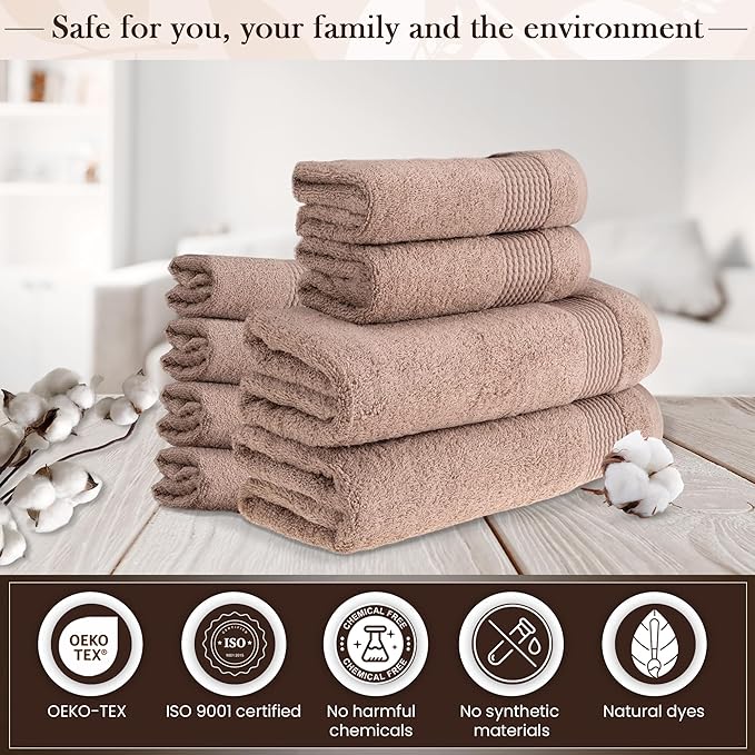 HALLEY Turkish Cotton Towels (Set of 8) 2 Bath Towels 2 Hand Towels 4 Washcloths, Super Soft Highly Absorbent 100% Cotton Towels for Bathroom and Kitchen for Mother’s Day (Taupe)