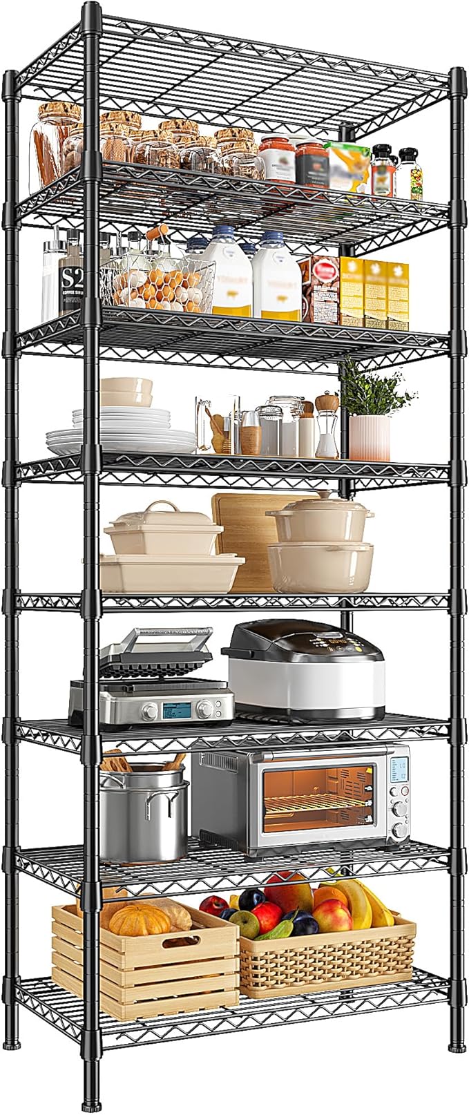 8 Tier Wire Shelving Rack Storage Shelves Loads1200LBS,Metal Shelving Adjustable Unit and Metal Shelf Pantry Shelves Industrial Shelving for Commercial Kitchen Office 72H X 13.8D X 23.6W