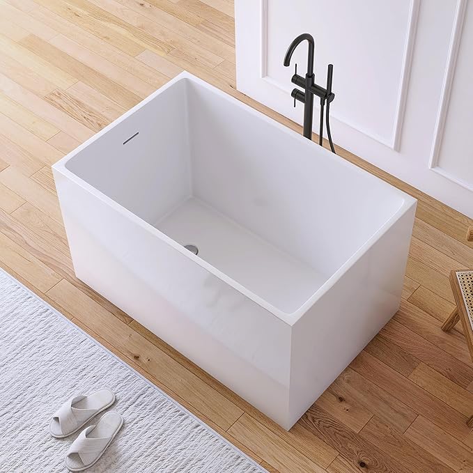 43" Acrylic Freestanding Bathtubs, Stand Alone Tub, Japanese Soaking Tub for Bathroom, Integrated Overflow and Drain, cUPC Certified, Gloss White