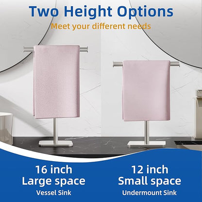RUACQ Hand Towel Stand, 16" T-Shape Hand Towel Holder Stand for Bathroom, Kitchen and Countertop Towel Holder 304 Stainless Steel Hand Towel Rack with Weighted Base (Brushed Nickel)