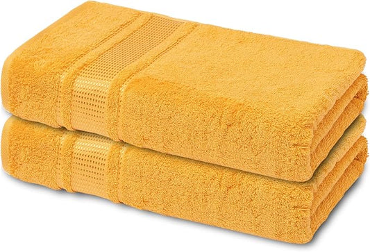 Melissa Linen, 2 Piece Bath Towel Set, 100% Turkish Cotton Bath Towels for Bathroom, Absorbent, Quick Dry, Durable and Soft Shower Towel, 28 in x 55 in, Spa and Hotel Quality, Yellow