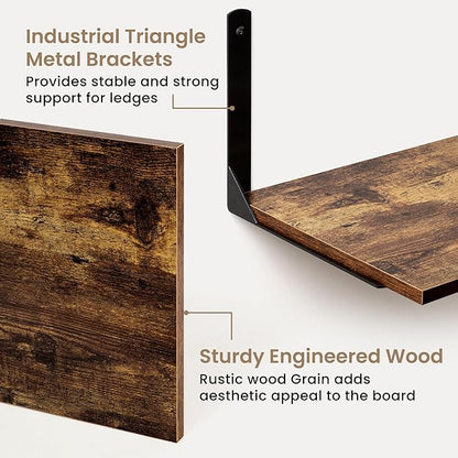 Fun Memories Rustic Brown 12 Inch Deep Floating Shelves Set of 2, Wall Mounted Shelf with Metal Brackets, Rustic Wood Wall Shelf for Bathroom, Kitchen and Living Room, Rustic Brown, 48W x 12D