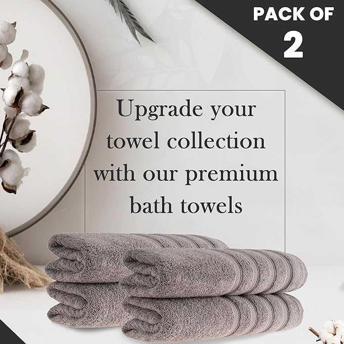 HALLEY Turkish 4 Pack Premium Bath Towels (4 Pieces) 650 GSM Highly Absorbent Super Soft 100% Cotton - 4 Bath Towels (Gray)