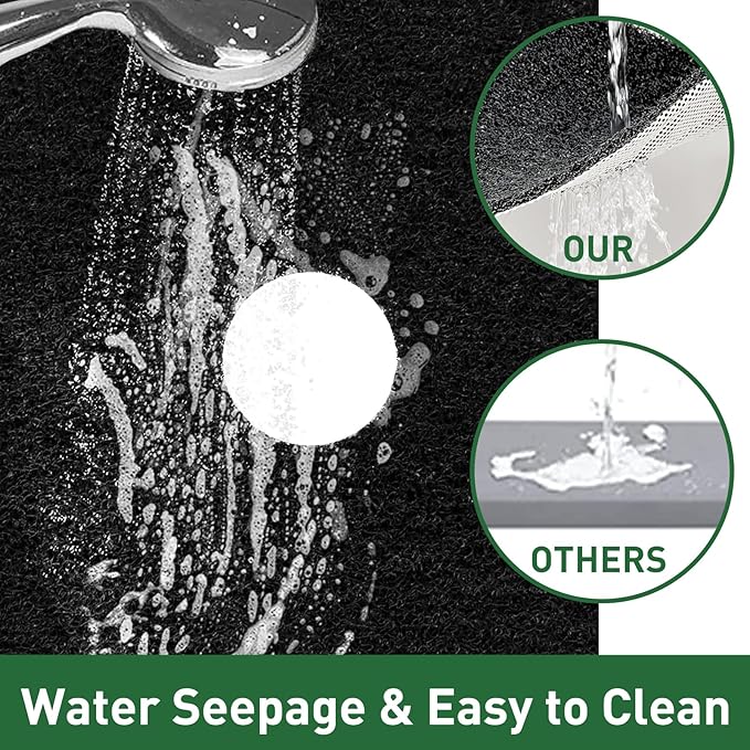 Shower Mat Non Slip,27 x 27 Inch Extra Large Bath Mat with Drain,Soft Square Loofah Shower Stall Mat Bathtub Mat for Bathroom,Without Suction Cups (Black)