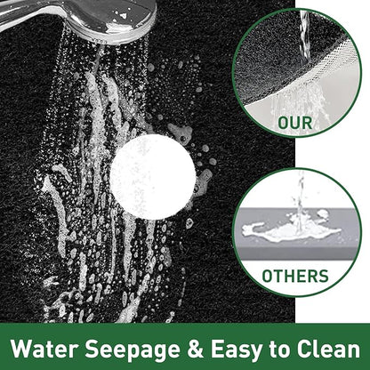 Shower Mat Non Slip,27 x 27 Inch Extra Large Bath Mat with Drain,Soft Square Loofah Shower Stall Mat Bathtub Mat for Bathroom,Without Suction Cups (Black)
