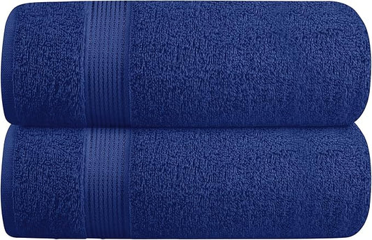 Belizzi Home Cotton 2 Pack Oversized Bath Towel Set 28x55 inches, Large Bath Towels, Ultra Absorbant Compact Quickdry & Lightweight Towel, Ideal for Gym Travel Camp Pool - Navy Blue