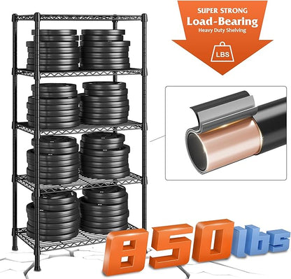 REIBII Wire Shelving Rack 5-Tier Metal Shelves for Storage Adjustable Garage Shelving Heavy Duty Storage Shelves for Storage Rack, 24" W X 14" D X 59" H