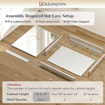 Keonjinn Small-Sized Medicine Cabinet 14.5 x 18.5 in, Assembly Required, Bathroom Medicine Cabinets Mirror, Lightweight, One Shelve Only, Surface Mount or Recessed, Tempered Glass