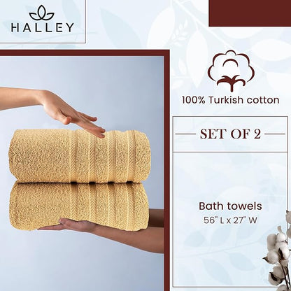 HALLEY Turkish 2 Pack Premium Bath Towels (2 Pieces) 650 GSM Highly Absorbent Super Soft 100% Cotton - 2 Bath Towels (Yellow)