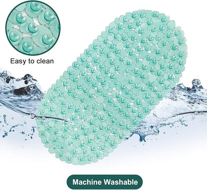 WELTRXE Pebbles Bathtub and Shower Mat Non Slip, Oval Bath Mats for Bathroom Tub Washable with Suction Cups, Drain Holes, BPA Free, 27 x 14 Inch, Dark Green