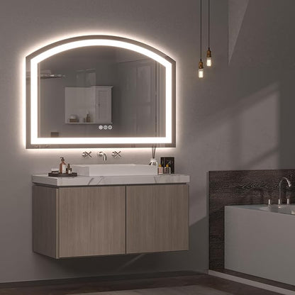 Hasipu 36" x 28" Arch LED Bathroom Mirror, Frontlit Wall-Mounted Vanity Mirror with Lights, Defogging, Smart Touch, Dimmable 3 Color Modes, Safety Shatterproof Glass Coating