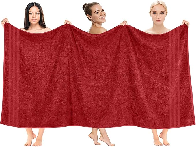 DAN RIVER 2 Pack Luxury Bath Sheets 35x70, 600 GSM, Soft & Quick Dry 100% Ring Spun Cotton Towels Ideal for Hotels, Spas, Gyms & Salons Extra Large, Red