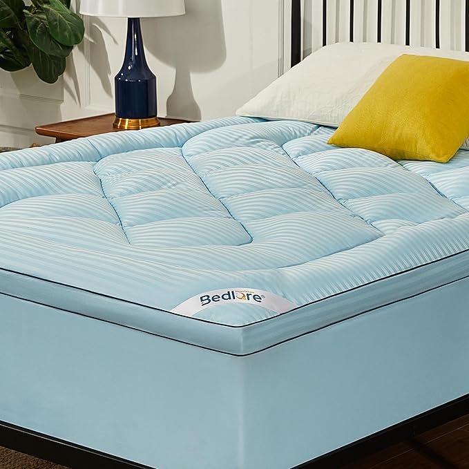 BEDLORE Queen Mattress Topper, Thick Pillow Top Pad for Back Pain Relief, Soft Mattress Cover with Deep Pockets 6-18 inch