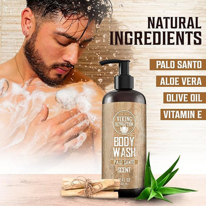 Viking Revolution Palo Santo Body Wash for Mens Shower Gel - Moisturizing Mens Body Wash with Vitamin E and Aloe Vera - Shower Gel Body Wash Men (12 Fl Oz, Pack of 1)