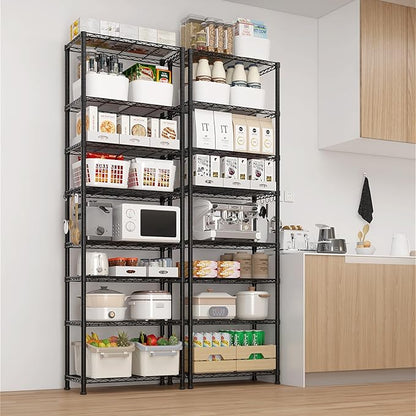 8 Tier Storage Racks Shelving, Heavy Steel Pantry Shelves, Adjustable Wire Shelving Rack, Suitable for Garage, Kitchen, Bathroom, Office, 24" W x 14" D x 80" H, Black