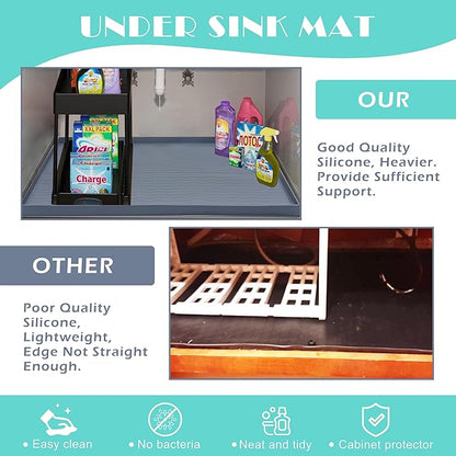 URMONA Waterproof Silicone Under Sink Mat 31'' x 22'' Shelf Liner for Kitchen and Bathroom, Cabinet and Counter Protector, Storage and Organizers, Litter Mat, Pet Cat Puppy Essentials(Light Grey)