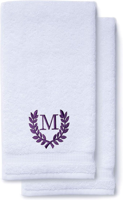 Decorative and Monogrammed Hand Towels for Bathroom Kitchen Makeup | Personalized Gift for Wedding-Bridal | Roman Font Custom Luxury Turkish Towel | Spa Collection, Oversized, 16 X 30 Inch, Set of 2