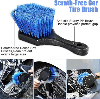 anngrowy 56.7" Car Wash Brush Mop Kit Mitt Sponge with Long Handle Car Cleaning Supplies Kit Tools Car Washing Duster Exterior Scratch Free, Chenille Replacement Head Extension Pole (Blue Set)