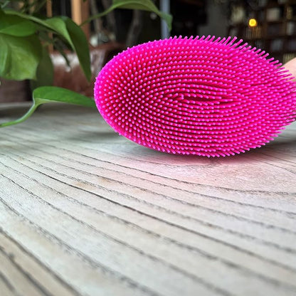 Premium Sensory Brush for Kids or Autism,Soft Silicone Body Scrubber,2 in 1 Sensory Room Occupational Therapy Sensory Brushes,Silicone Loofah,Pets Shower Brush Bath Brush Shampoo Brush(Oval-hot Pink)