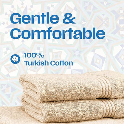 EastNBlue Lara Premium Bath Towel Set 6 Piece - Soft & Highly Absorbent Bathroom Towel Set, 100% Luxury Turkish Cotton, Flannel Bath Towels, 1 Bath Towel, 1 Hand Towel, 4 Washcloths - Beige