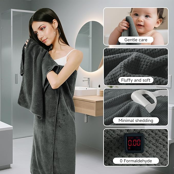 Soft 6 Piece Bath Towels Set, 2 Oversized Large Bath Towel Sheet, 2 Handtowels, 2 Washcloths - Luxury, Highly Absorbent, Quick Dry Bathtowel Collection Lightweight for Bathroom, Hotel & Spa, Dark Grey
