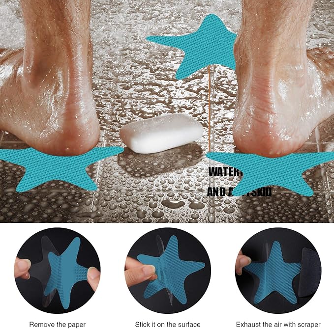 Anti Slip Shower Stickers Safety Bathtub Strips Adhesive Decals with Premium Scraper (Blue)