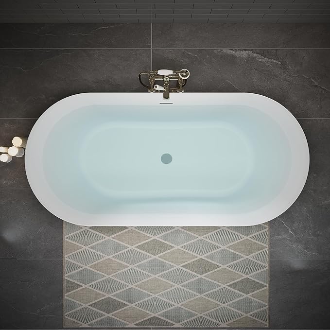 ABRUZZO 60" Acrylic Freestanding Bathtub - Oval Deep Soak Tub, Center Drain & Overflow, cUPC Certified Glossy White