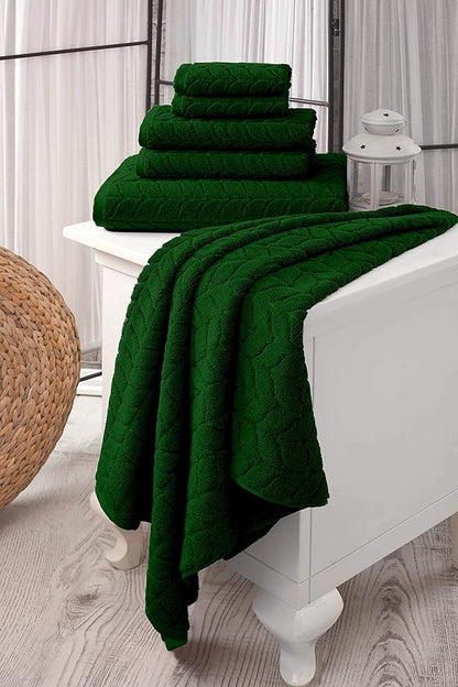 BAGNO MILANO Turkish Bath Towels, Soft Plush Jacquard Luxury Bath Towels, Quick Dry Towel Set (Royal Green, 6 pcs Towel Set)