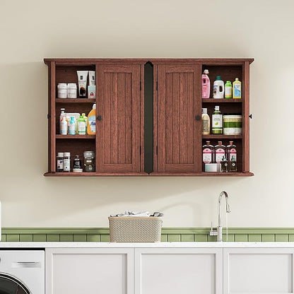 ChooChoo Bathroom Wall Cabinet, Over The Toilet Space Saver Storage Cabinet, Farmhouse Medicine Cabinet with 2 Doors and Adjustable Shelves, Cupboard, Walnut