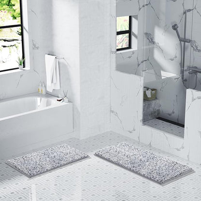 Yimobra Bath Mats for Bathroom Non Slip, 36x24, Extra Soft Chenille Bathroom Rugs, Luxury Fluffy Long Matts for Tub, Plush Shaggy Carpet, Water Absorb, Machine Washable, Light Grey & Dark Grey