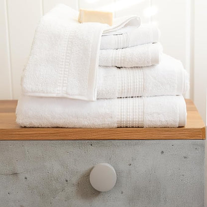 100% Turkish Cotton Towel Set of 6 - Soft, Plush & Super Absorbent - Premium Set with 2 Bath Towels, 2 Hand Towels, and 2 Washcloths - Made in Turkey (White, 6-Piece Towel Set)