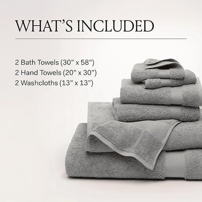 BOLL & BRANCH Plush Bath Towel Set - Holly - 6 Piece - Includes 2 Bath Towels, 2 Hand Towels & 2 Washcloths - 100% Organic Cotton - Ultra Soft & Luxurious - Quick Absorbing