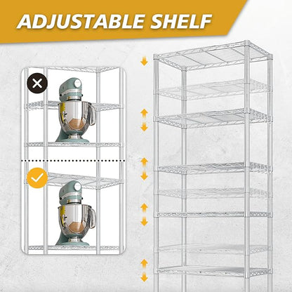 6 Tier Storage Racks Shelving, Heavy Steel Pantry Shelves, Adjustable Wire Shelving Rack with Wheels, Suitable for Garage, Kitchens, Offices, 24" W x 14" D x 72" H, Grey Silver