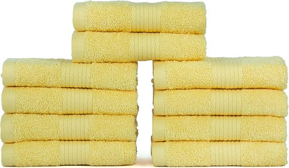 Ample Decor Wash Cloths Pack of 10, Oeko Tex Certified 600 GSM 100% Cotton Soft Absorbent, Premium Quality Durable Machine Washable, Ideal for Bathroom, Pool, Hotel, Spa – Yellow