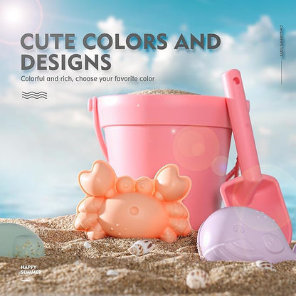 MarcZero 11Pcs Silicone Beach Toys,Modern Baby Beach Toys,Travel Friendly Beach Set,Eco Friendly Toy,Silicone Bucket, Shovel, 8 Sand Molds, Beach Bag,Silicone Sand Toys for Toddlers, Kids (Peach Pink)