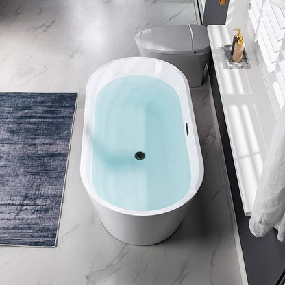 WOODBRIDGE 59" Acrylic Freestanding Bathtub Contemporary Soaking Tub, White Acrylic (Oil Rubbed Bronze Drain/Overflow),B0014 ORB Drain &O