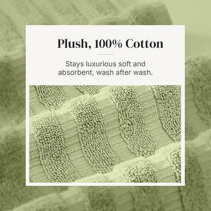 Modern Threads Organic Vines 6-Piece 100% Cotton Towel Set – Yarn Dyed Jacquard & Solid – Includes 2 Bath Towels, 2 Hand Towels, 2 Washcloths – Absorbent, Quick Dry, Soft & Durable – Sage Green