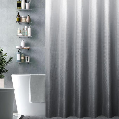 Gibelle Extra Long Shower Curtain 72 x 84, Tall Grey Ombre Shower Curtain for Bathroom, Waffle Weave Fabric Shower Curtain Set with Hooks, Water Repellent, Machine Washable