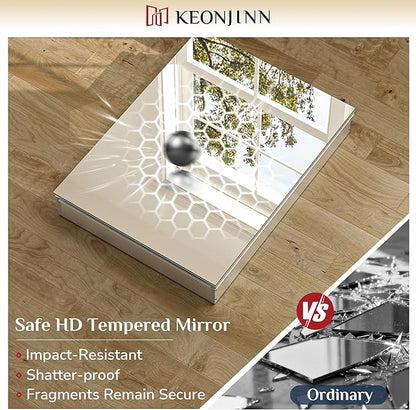 Keonjinn 64 x 32 Inch Medicine Cabinet, Assembly Required, Silver Bathroom Medicine Cabinets Mirror, Lightweight, Adjustable Shelves, Surface Mount or Recessed, Tempered Glass