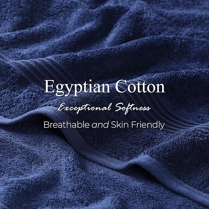 Superior Egyptian Cotton Face Towel/Washcloth Set, Small Towels for Home Bathroom, Master, Guest Bath, Decor Essentials, Quick Dry, Absorbent, Spa, Hotel, Resort, Adult, Kids, Set of 10, Navy Blue