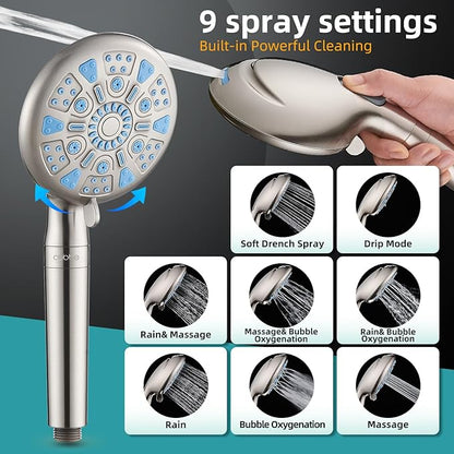 Cobbe 12 Inch All Metal 3-Way Rain Shower Head, High Pressure Shower Head, Dual Shower Heads with Handheld Spray Combo - 9 Spray Filtered Shower Head, Brushed Nickel