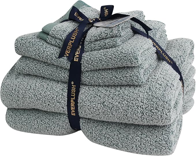 Everplush Diamond Jacquard 6 Pieces Bath Towel Set, Luxury Super Soft Oversized everplush Towels, Highly Absorbent everplush Diamond Jacquard Quick Dry Bath Towel for Bathroom Lagoon